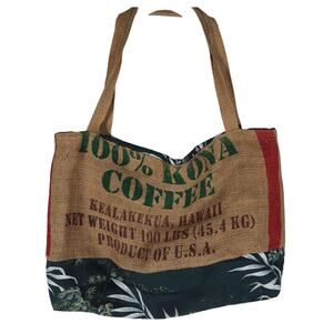 Handmade Burlap Tote Bag Kona Coffee Sack Green Tropical Boho Farmers Market